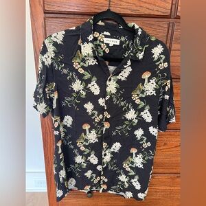 PacSun Black Floral Butterfly Mushroom Hawaiian Shirt